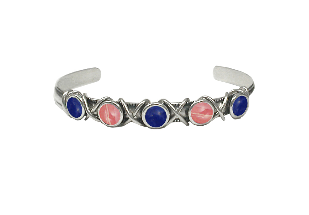 Sterling Silver Cuff Bracelet With Lapis Lazuli And Rhodocrosite